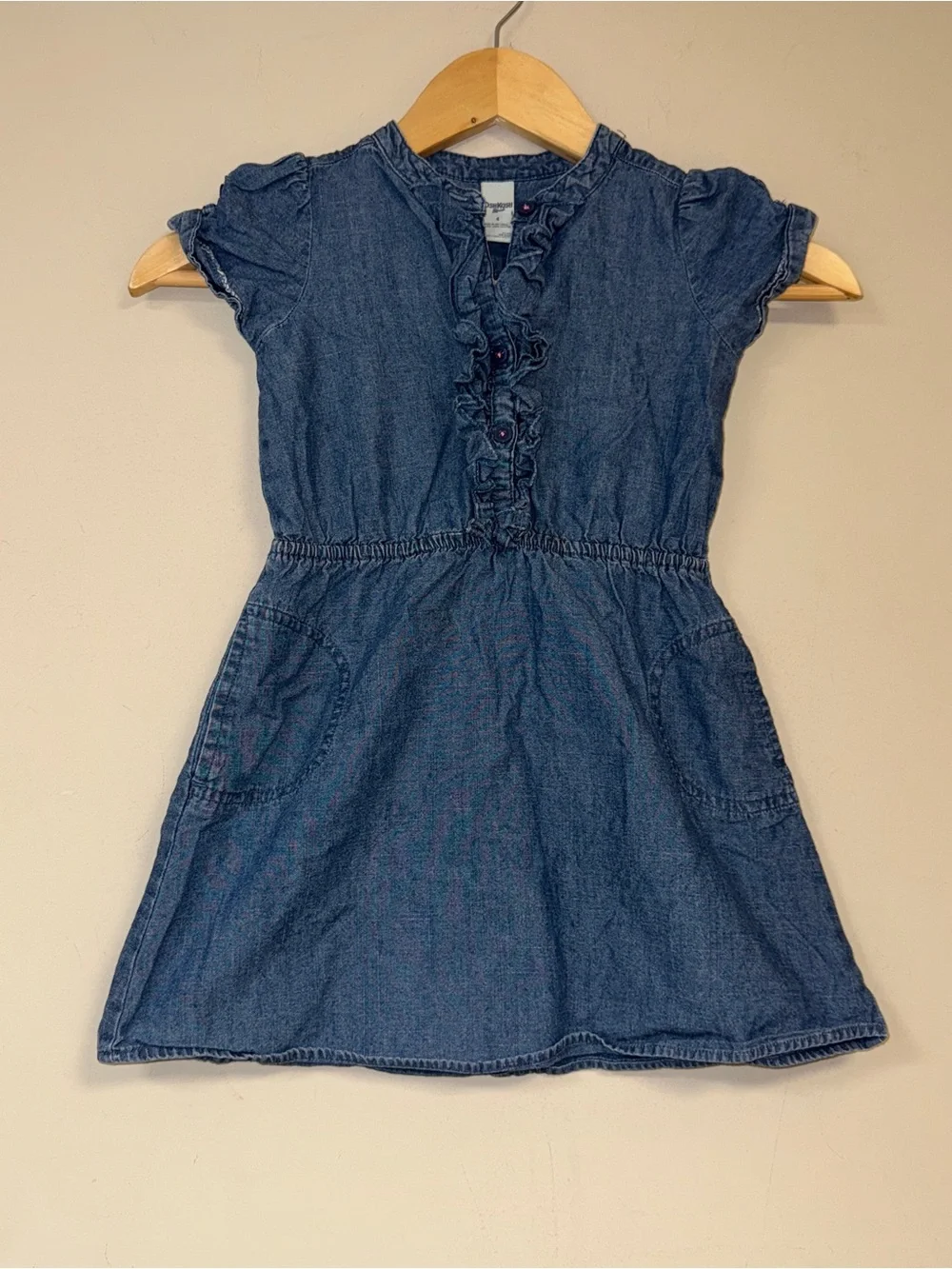 OshKosh Blue Denim Dress Girl’s 4 Button Front Ruffle Casual Summer Cute Party